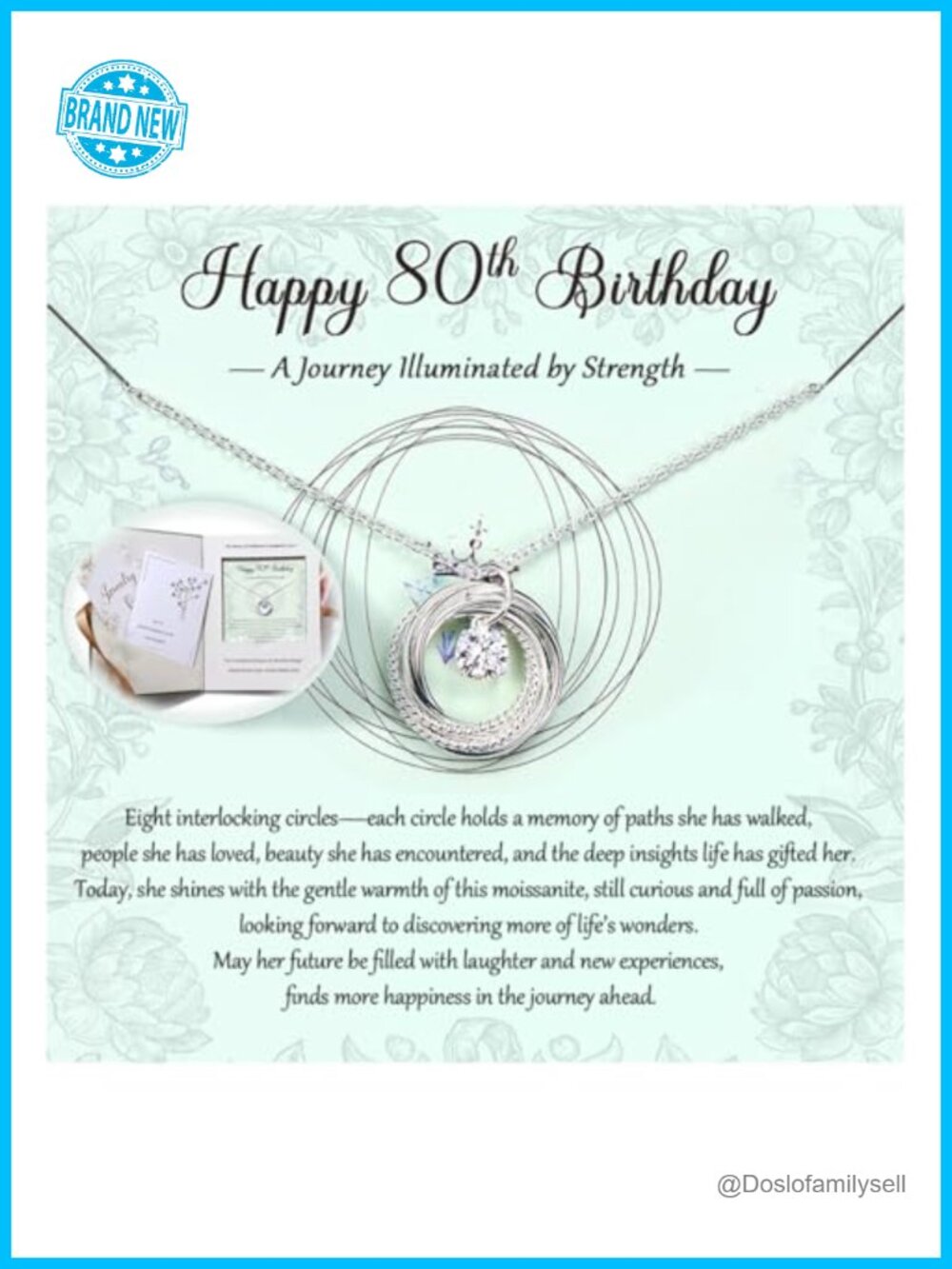 Sterling Silver Necklace 1ct Moissanite 80th Birthday Gift for Women